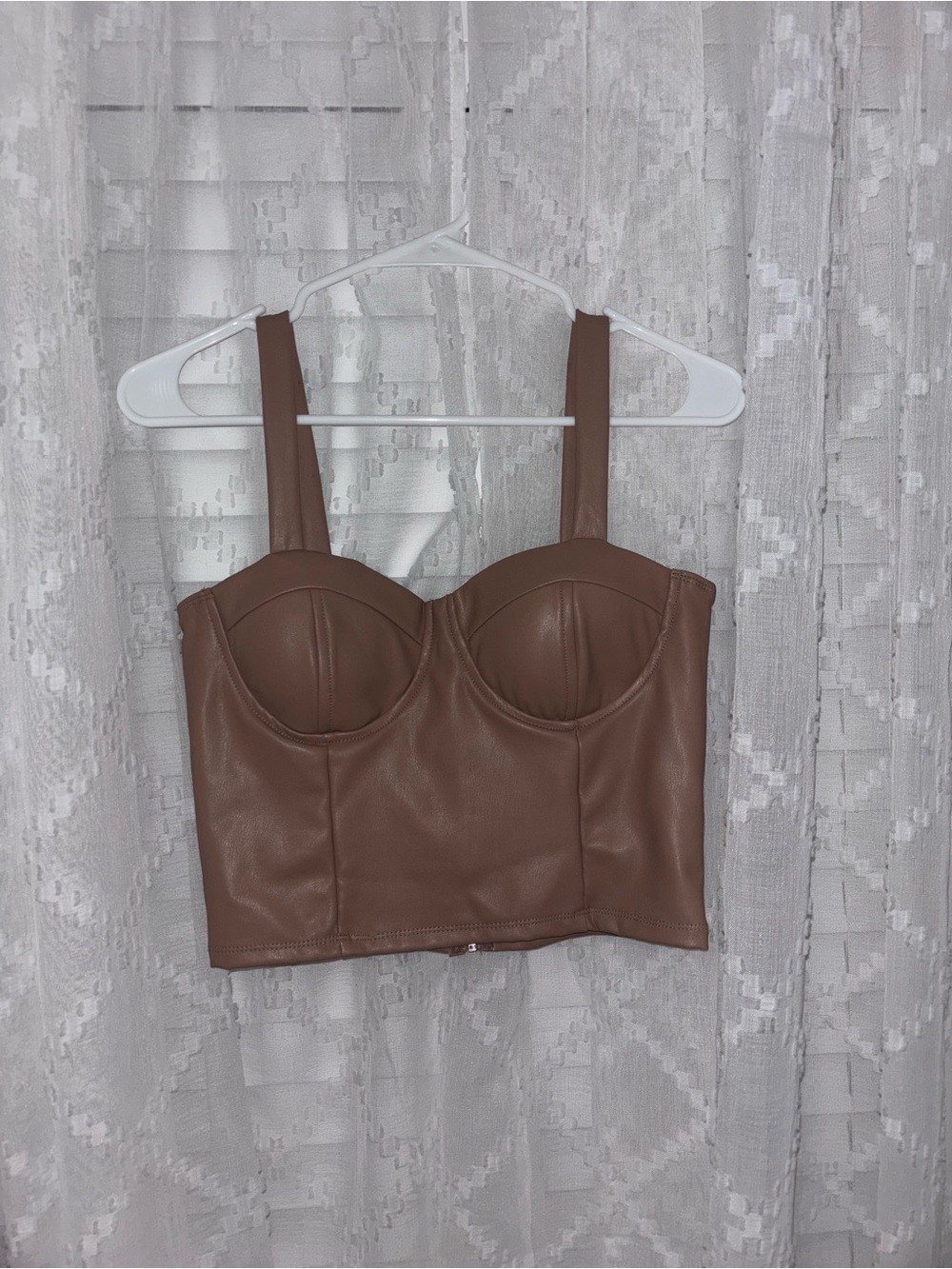 Shinestar Beige Tan Faux Leather Bustier Top